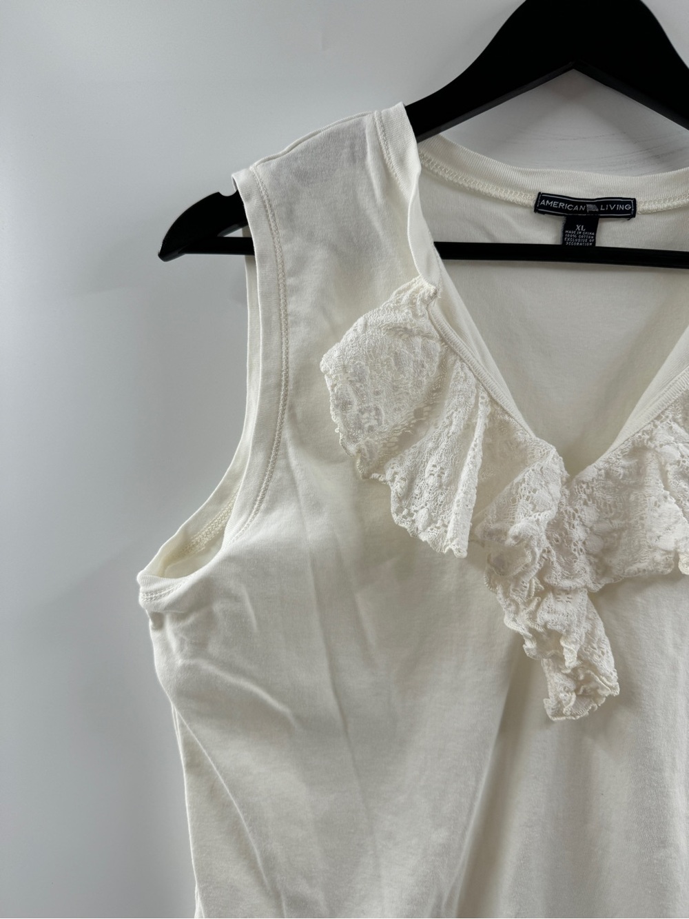 American Living White Ruffle V-Neck Top – Women's XL - Picture 2 of 7